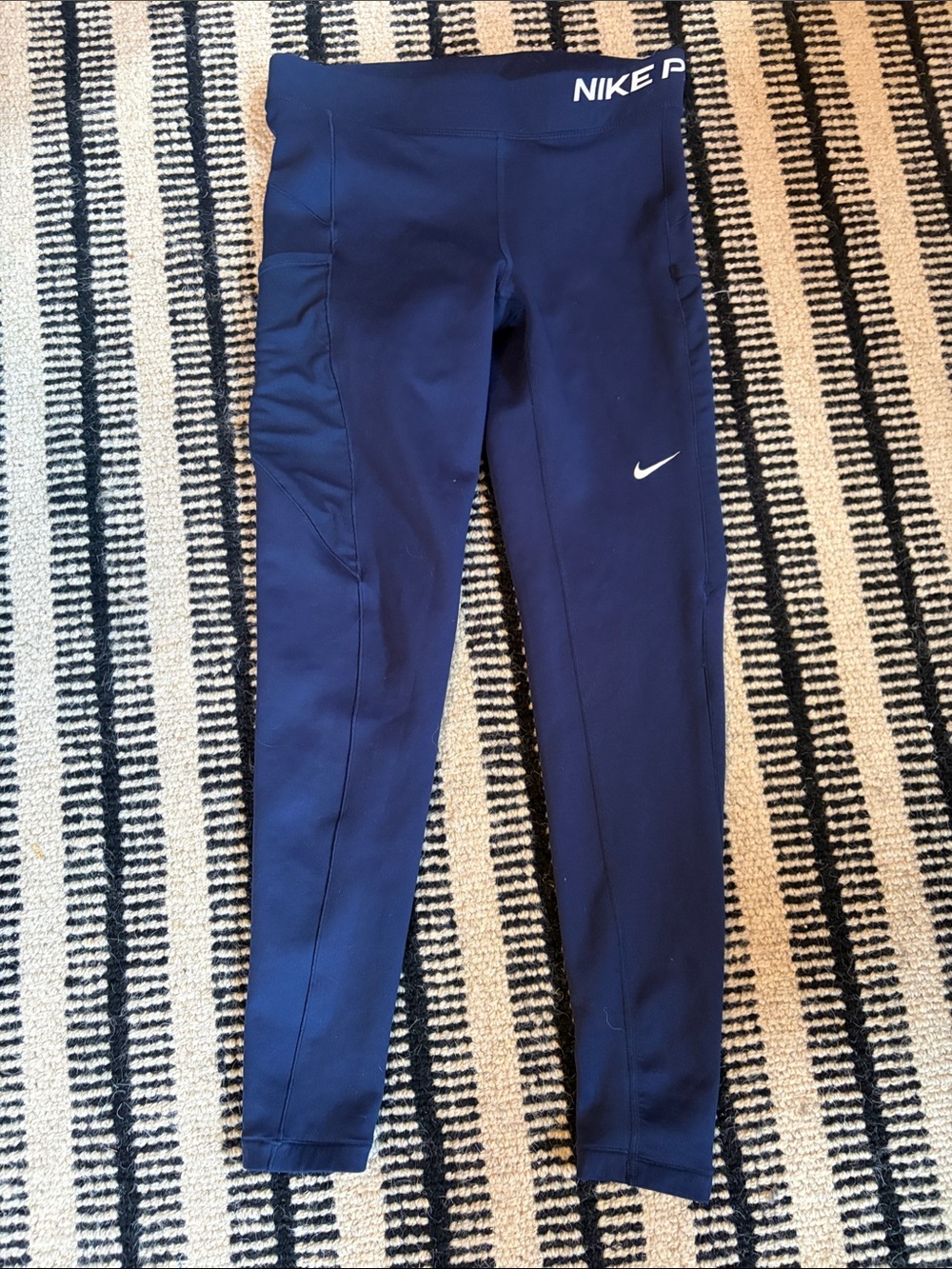 Nike Pro Navy Blue Athletic Leggings with White Swoosh